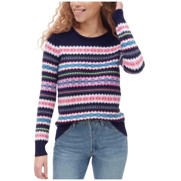 GAP Women’s Small Fair Isle Sweater Navy Blue Multicolor Stripe Cotton Blend - Picture 1 of 6